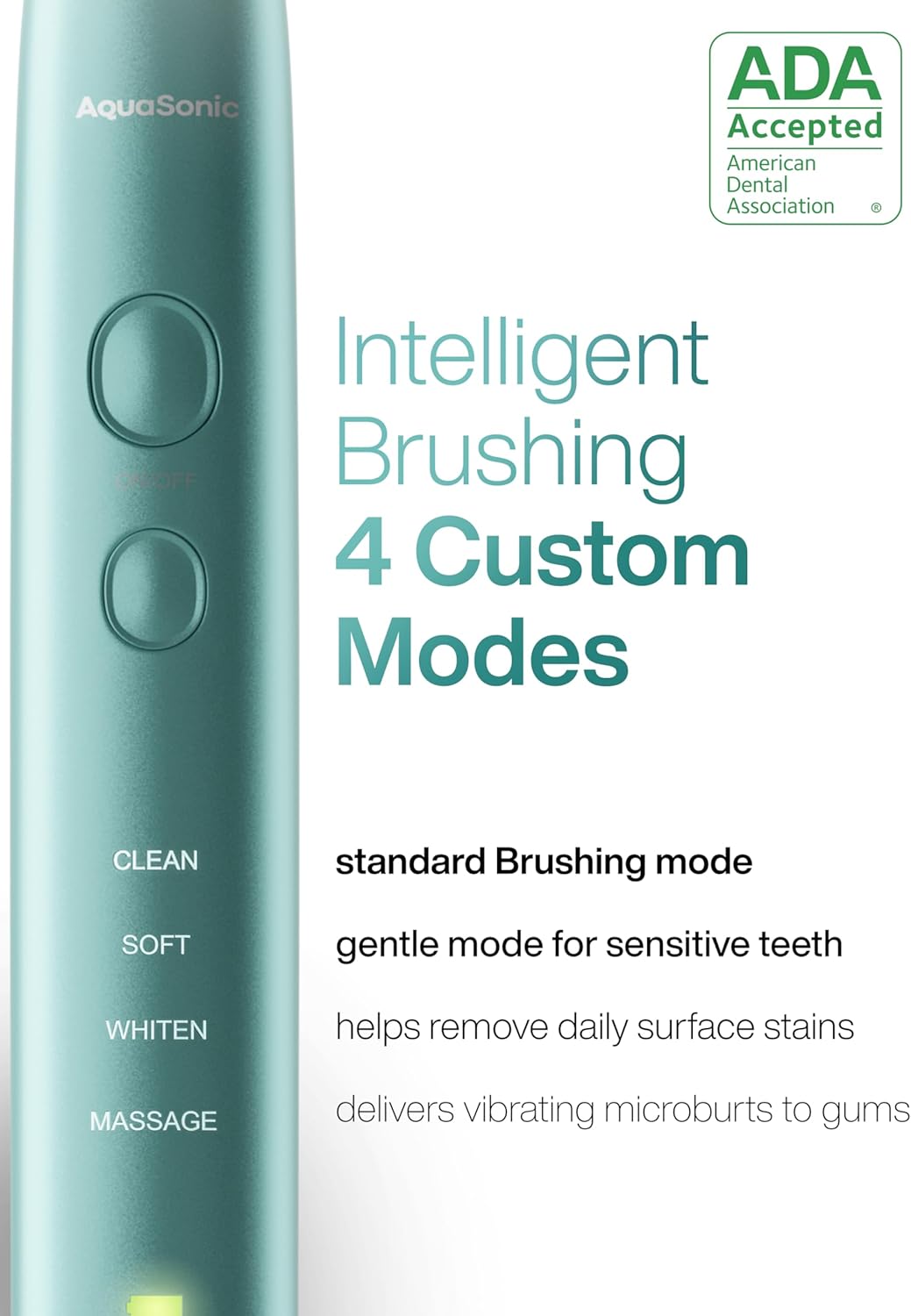 Aquasonic Vibe Series Ultra-Whitening Toothbrush – ADA Accepted Power Toothbrush - 8 Brush Heads & Travel Case – 40,000 VPM Motor & Wireless Charging - 4 Modes w Smart Timer – Mint Green Metallic