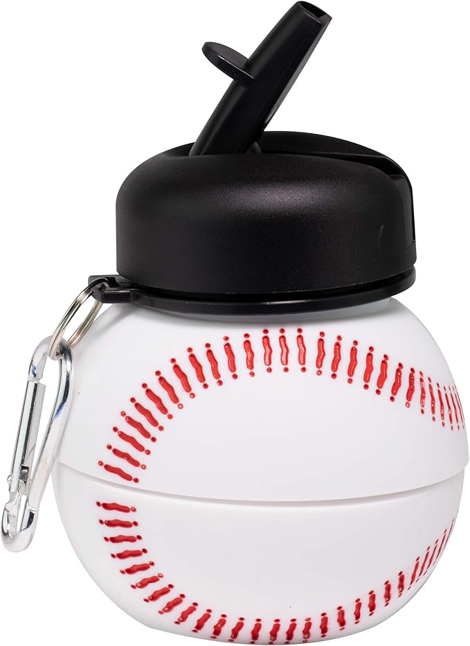 Maccabi Art Clip-On Collapsible BPA-Free Silicone Baseball Water Bottle for Kids, 18 Oz. Size