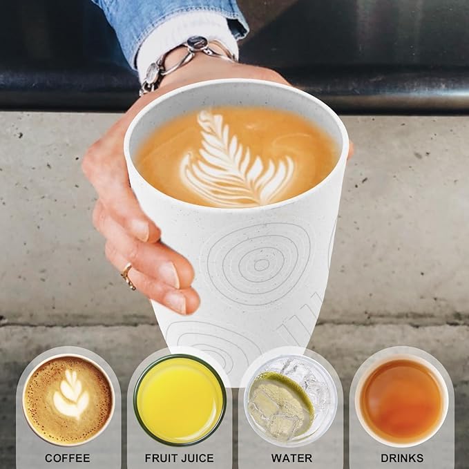 Wrova Wheat Straw Water Cups 16oz with Etched Pattern - Alternative Plastic Drinking Glasses Set of 6 - Unbreakable Tumbler Reusable Water Cups for Kids - White