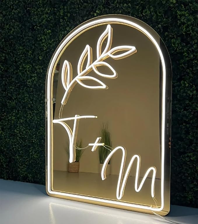 LED Mirror Neon Lights Light Up Dressing Mirror Cat/Shine Heart/Bat/Butterfly Shape Neon Mirror Sign for Modern Home Girl Room Bathroom Salon Wall Art Decor Gift For Girlfriend USB Powered