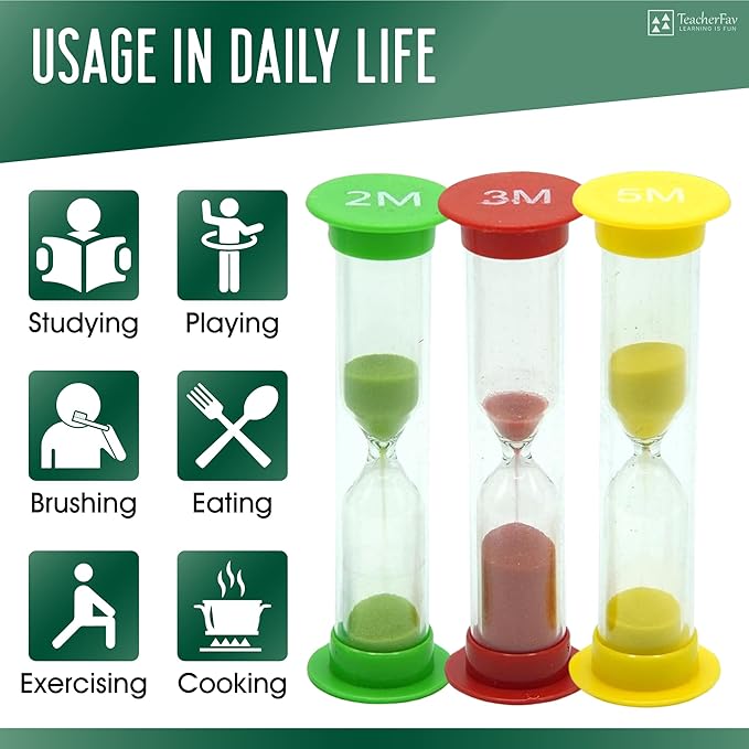 Sand Timer for Kids Set of 4 Small Colorful (Multi) Hour Glass Acrylic Covered Clock 1Min 2Min 3Min 5Min for Classroom, Home & Kids Room