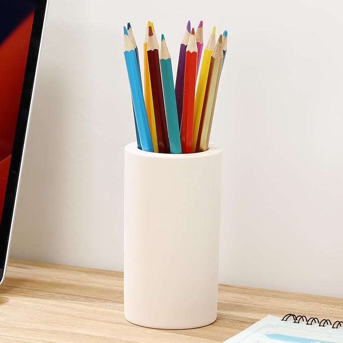 2Pcs Diatomite Toothbrush Holder for Bathroom Sink, Countertop Organizer, Quick Dry Stand Cup for Toothpaste, Razors, Makeup Brushes - Water-Absorbent & Quick-Drying (Beige, Height 4.3")