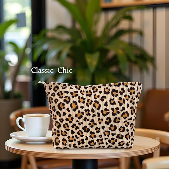 STARDW Leopard Makeup Bag Organizer Cosmetic Bags for Women and Girls,Travel Toiletry Bag Large Capacity Canvas Makeup Zipper Pouch, Purse Organizer Pouches