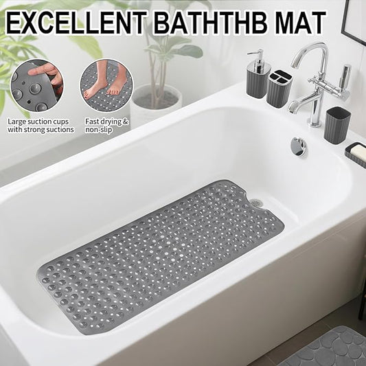 26PC Bathroom Accessories Set - Gorgeous Grey Bathroom Set, Bathroom Accessory Set, Shower Curtain Set with Bathtub Mats for Shower Tub, Trash Can & Soap Dispenser