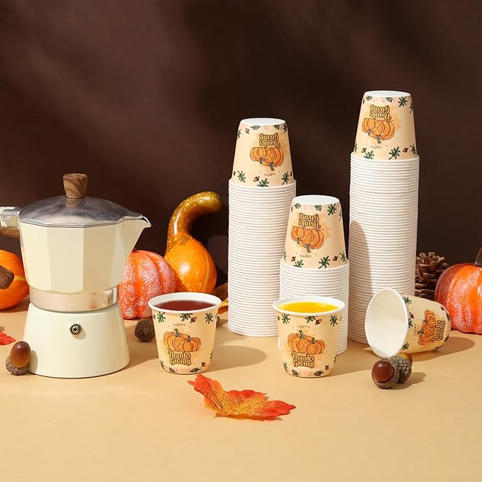 Tamone 300 Pack Thanksgiving Cups 3 oz Bathroom Cups, Small Paper Cups, Mouthwash Cups, Disposable Paper Cups,3oz Pumpkin Paper Cups for Party, Picnic, BBQ, Travel, Home and Event