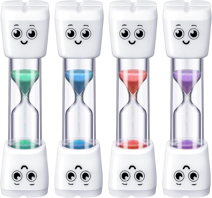 Weewooday 4 Pieces Toothbrush Timer for Kids 2 Minute Sand Timer Smile Pattern Tooth Brushing for Proper Tooth Brushing Boys Girls Oral Hygiene Party Favors (Purple, Green,Pink, Blue)