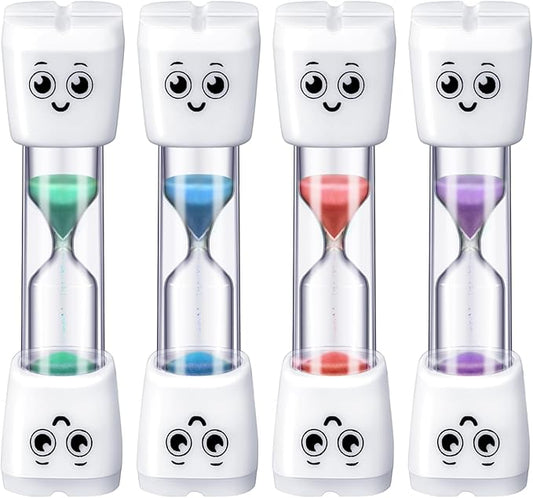 Weewooday 4 Pieces Toothbrush Timer for Kids 2 Minute Sand Timer Smile Pattern Tooth Brushing for Proper Tooth Brushing Boys Girls Oral Hygiene Party Favors (Purple, Green,Pink, Blue)