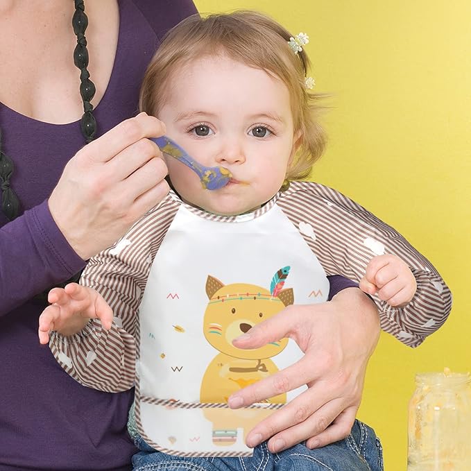 Accmor Long Sleeve Baby Bibs, Waterproof Sleeved Bibs Smock for Toddler Baby Girls Boys Eating Feeding