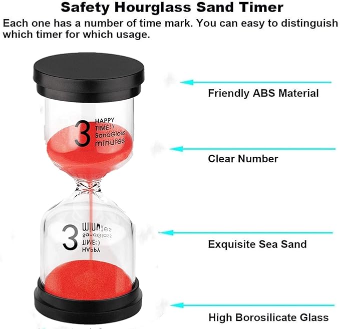 SuLiao 3 Minute Hourglass, Red Sand Watch 3 Min, Small Sand Dial Timer, Plastic Reloj De Arena Three Minutos, Hour Glass Sandglass for Toddlers, Office, Classroom, Games, Kitchen, Decorative