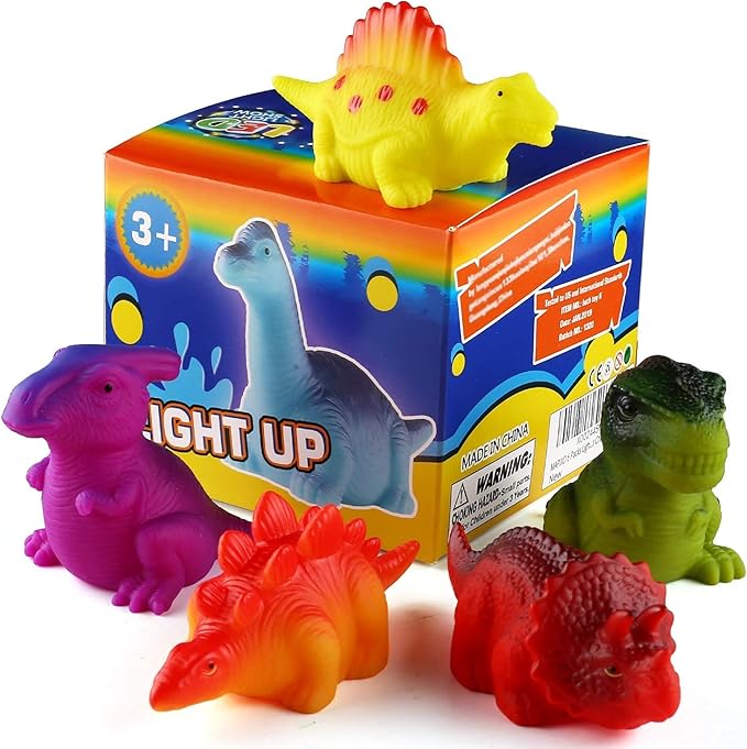 6 Packs Light-Up Floating Dinosaur Bath Toys Set, for Baby Toddler Nephew in Birthday Christmas Easter , Great Water Bathtub Shower Pool Bath Toy for Children Preschool