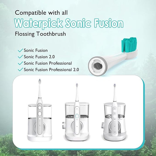 Replacement Heads for Waterpik Sonic Fusion 2.0, Extra-Large Size Flossing Toothbrush Head fit for Water pik SF-01 SF-02 SF-03 SF-04 (White, 5 Count)