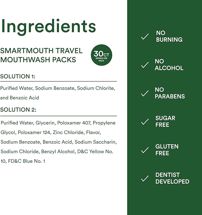 SmartMouth Original Activated Mouthwash Single Packs, Travel Mouthwash, Fresh Mint, 30 Pack