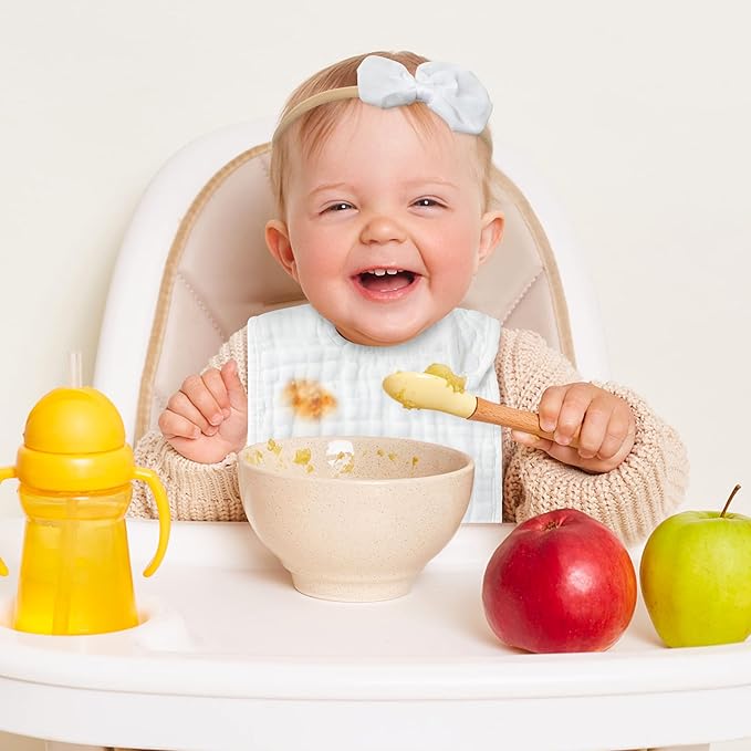 Zainpe 6Pcs Snap Muslin Cotton Baby Bibs White Adjustable Drool Bib with 6 Absorbent Soft Layers, Machine Washable Unisex Burp Cloths for 3 to 36 Months Boys Girls Infant Newborn Toddler