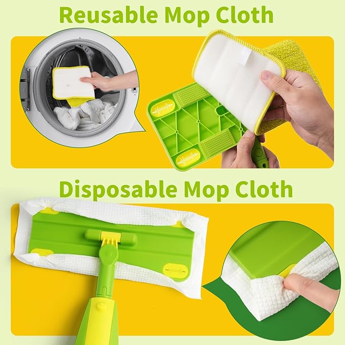 Kids Spray Mop,Toddler Mop Cleaning Set, Real Working Mini Mop & Kids Broom Dustpan Set, Housekeeping Pretend Play Toy, Montessori Kid Cleaning Toy Set Includes Organizer Clip -Green