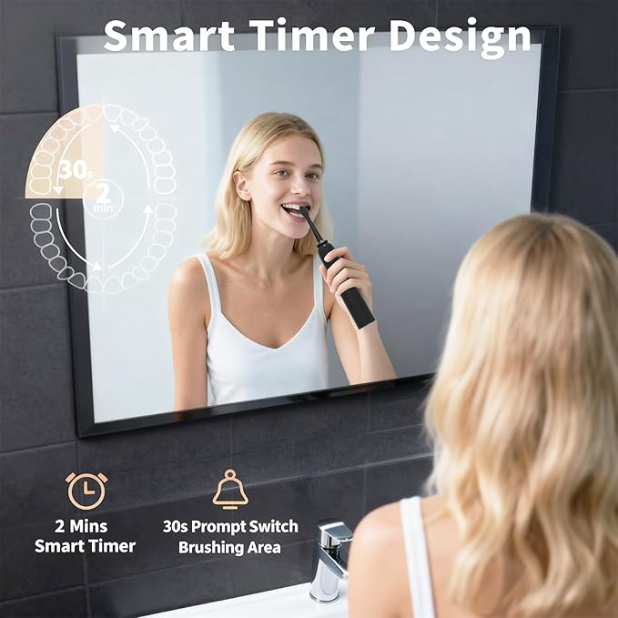 Rooman Oscillation&Vibration Sonic Electric Toothbrush for Adults, with 8 Brush Heads for Travel & Teeth Care, 20000 VPM, 3 Cleaning Modes, 2-Minute Timer, IPX7 Waterproof (Black)