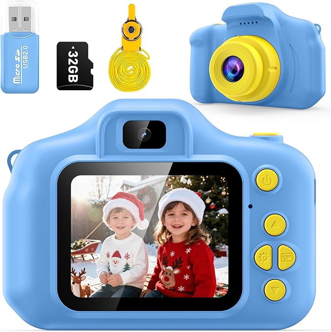Desuccus Kids Camera Toys Christmas Birthday Gifts for Boys and Girls Kids Toys 3 4 5 6 7 8 9 Year Old HD Digital Video Camera for Toddler with 32GB SD Card (Blue)