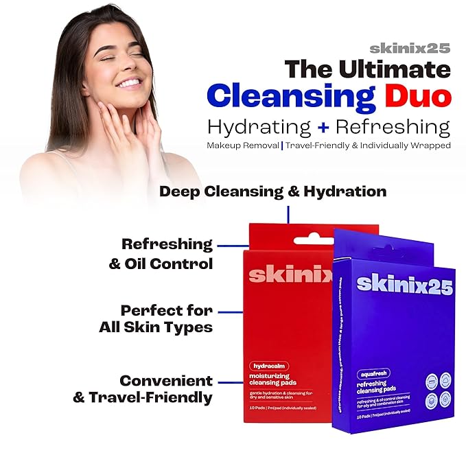 Hydracalm & Aquafresh Facial Cleansing Pads – 60 Individually Wrapped Cotton Wipes | On-the-Go Face Wipes for Travel, Gym & Daily Skincare | Hydrating + Oil-Control Cleansing Pads for All Skin Types