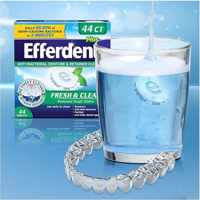 Efferdent Retainer Cleaning Tablets, Denture Cleaning Tablets for Dental Appliances, Minty Fresh & Clean, 44 Count (Pack of 5)