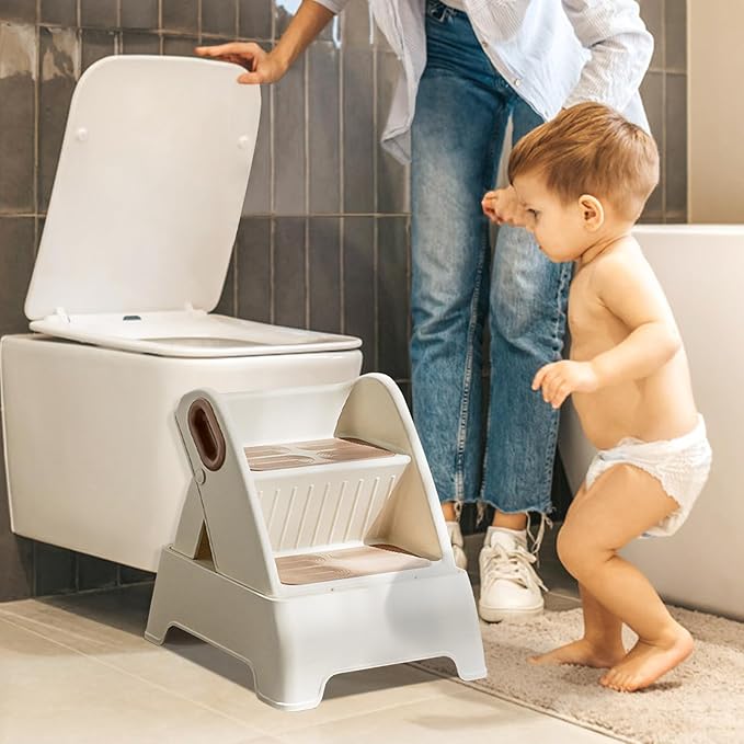 Two Step Stool for Kids,Foldable 2 Step Stool for Toddlers,Non-Slip with Handles Kids Stool for Bathroom Sink,Toilet Bedroom, Potty Training,Kitchen