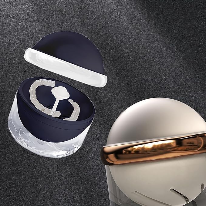 AARAINBOW Retainer Cleaner, Clear Denture Case, Large Denture Bath Box with Strainer Basket, Retainer Storage Soak Container for Travel, Mouth Guard Cleaning Case Braces Holder Cup (Blue)