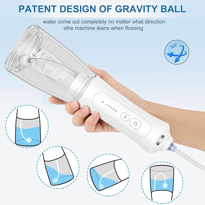 Cordless Water Dental Flosser for Teeth – Portable Rechargeable Oral Irrigator 300ML with 5 Jet Tips, IPX7 Waterproof, Travel Case, Gum Care, Home & Travel Use