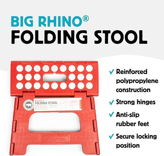 Kikkerland Rhino Foldable Step Stool – Holds Adults up to 300 Lbs, Best for Kitchen & Bathroom – Collapsible, Portable, Lightweight Stepping Stool with Sturdy, Non-Slip Design – Red, 8”