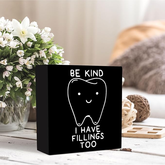 Dental Decor Wooden Signs,Black Dental Hygienist Wooden Box Sign,Funny Dentist For Home Office Shelf Table Decor 5x5 Inches,Dental School Gift, Dentist Gifts