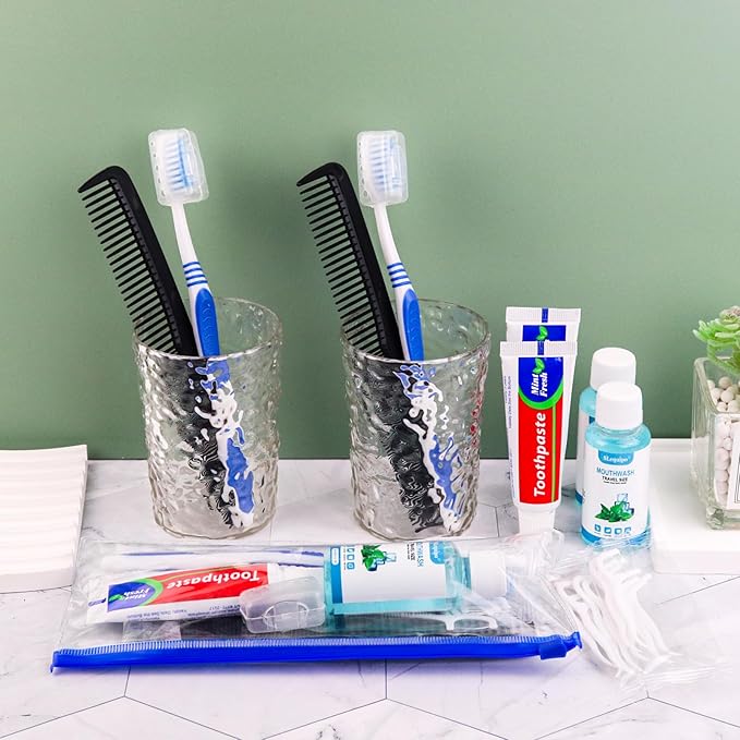 3 Set Travel Toothbrush Kit Bulk,Disposable Toothbrush with Toothpaste Set with Mouthwash,Toothpaste,Cover,Comb,Zip Bag,Floss Picks,Toothbrushes Set for Homeless,Travel