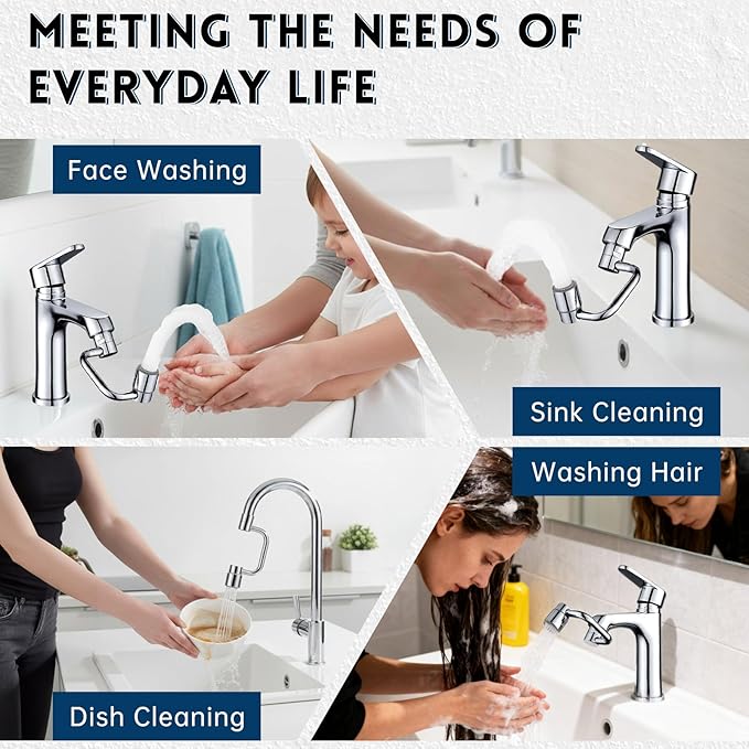 2 PCS 1440° Rotatable Faucet Extension, 1080° Swivel Faucet Aerator Extender, 2 Mode Adjustable Rotating Universal Sink Faucet for Kitchen Bathroom Sink Silver