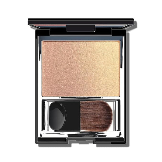 KYDA Cool Tone Shimmer Blush, Gradient Cinnamon Apricot Color, Micro-fine Shimmer Powder Blush, Soft Buildable Cheek Color, Lightweight Smooth, Multiuse Blusher Compact