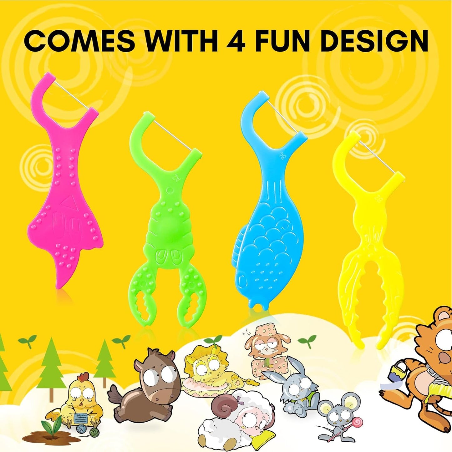 FAMILIFE Kid Floss Picks, 120 Picks Kid's Dental Floss Picks Without Fluoride, Kid Flossers with 4 Travel Handy Cases, Helps to Fight Tooth Decay and Keep Your Kids’ Teeth Clean