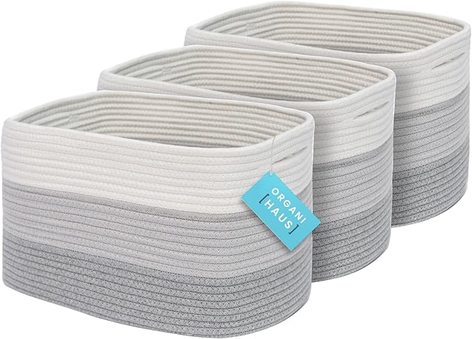 OrganiHaus Set of 3 Gray Woven Storage Baskets for Shelves, Decorative Organizer Bins for Closet, Bathroom & Living Room, Multipurpose Home Organization Baskets, Toy Storage Basket - 15x9x10 inches