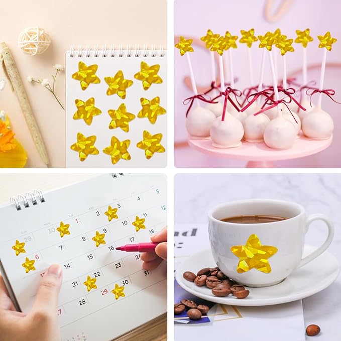 3 Rolls Gold Star Stickers,1500Pcs Holographic Shiny Metallic Foil Star Stickers for Kids Reward, Student Planner and School Classroom Teacher Supplies