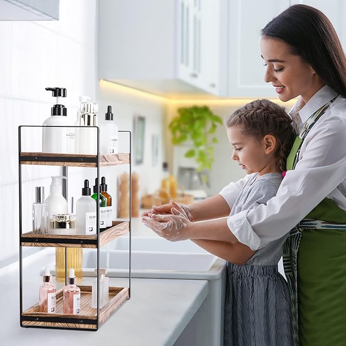 3-Tier Countertop Organizer for Bathroom Counter Stylish Wood Bathroom Vanity Organizer Shelf Storage - The Perfect Addition to Your Counter Decor