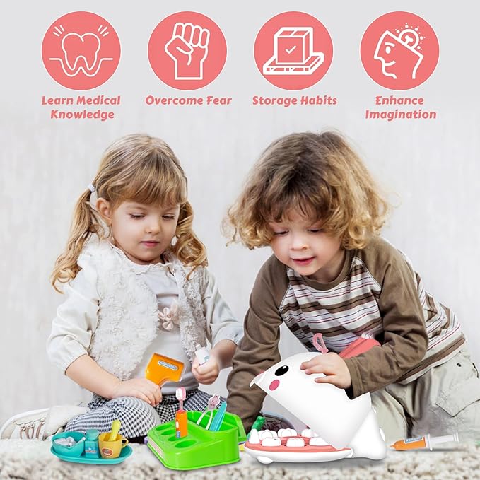 Dentist Kit for Kids - 31 Pcs Doctor Kit for Toddlers 3-5 Pretend Play Kit Toys for Role Play Pretend Playset Kit for Toddlers - Gifts Easter Basket Stuffers for 3-7 Years Old Girl