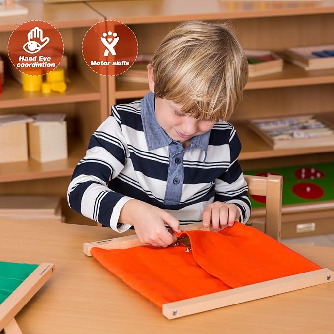 MONTESSORI OUTLET Snapping Frame | Practical Life Skill Tool for Toddlers & Preschoolers | Learn to Snap Clothes, Develop Fine Motor Skills & Independence (Ages 3-6)