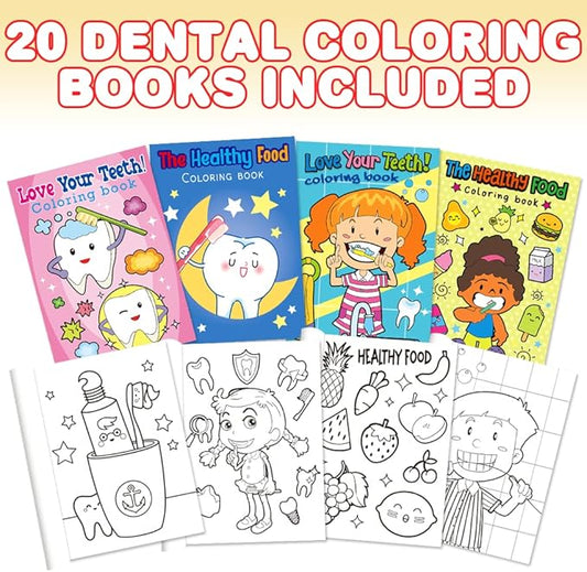 Dental Kids 24‑Pack 5″ × 7″ Mini Dental Coloring & Activity Books – 6 Pages Small Teeth Color Booklets | Classroom & Dental Party Favors, Birthday Goody Bag Gifts, Kids 3+
