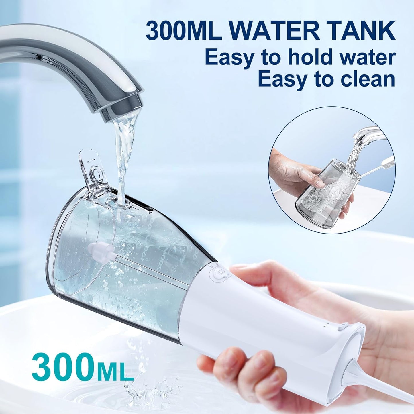 Water Dental Flosser OLED Display Cordless Teeth Cleaning MOCEL 5 Modes Oral Irrigator 300ML Portable and USB C Rechargeable IPX7 Waterproof Floss Teeth Pick (White)