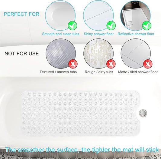 Upgrade Baby Bath Mat Non Slip Extra Long Bathtub Mat for Kids 40 X 16 Inch - Eco Friendly Bath Tub Mat with 200 Big Suction Cups,Machine Washable Shower Mat,Clear