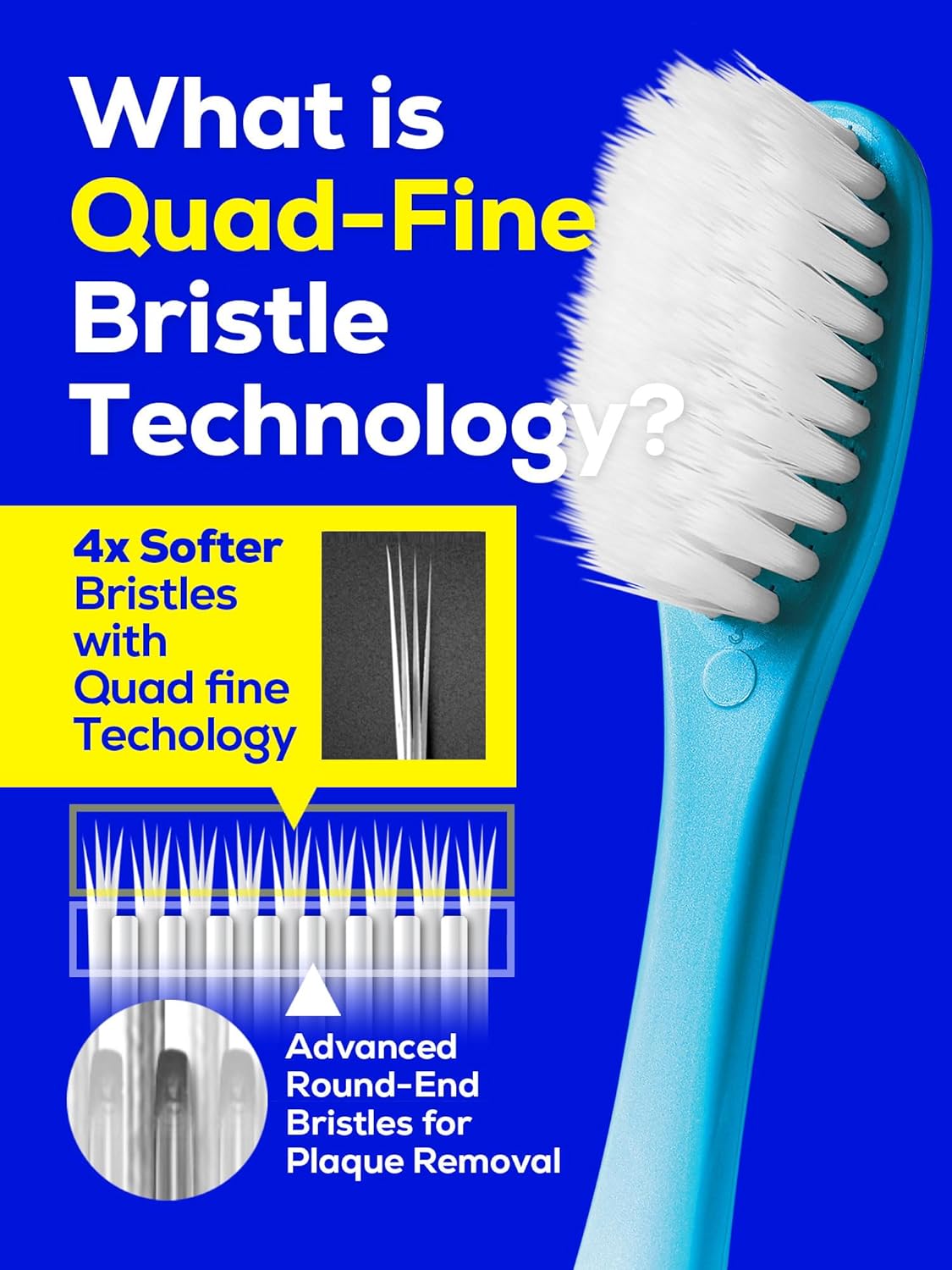 Soft Toothbrush Pack, 10 Count, Advanced Quad-fine Bristles Technology, Tapered Bristles for Sensitive Teeth, Gums & Deep Plaque Removal, Self Flossing Manual Toothbrushes, Assorted Colors