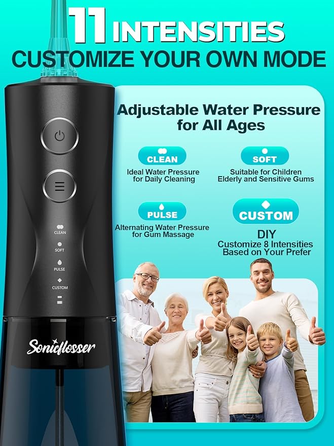 Portable Water Flosser for Teeth Pick - 4 Modes & 5 Tips, 300ML Cordless Design for Home Travel, IPX7 Waterproof, Rechargeable for Ultimate Clean, Ideal for Sensitive Gums and Braces BPA-Free