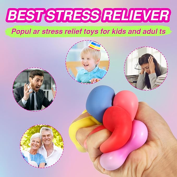 24 Pack Slow Rising Stress Cube , Dough Stress Balls Soft Fidget Squishy Toys for Anxiety Relief, Pull Stretch Classroom Prize Party Favors Toys for Kids