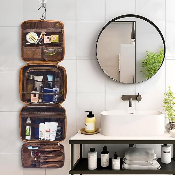 Personalized Toiletry Bag For Men, Large Capacity Travel Doop Kit, Vintage Color PU Leather, Custom Name Initials, Gifts for Dad, Husband, Boyfriend, Groomsmen, Birthday (Style 6)