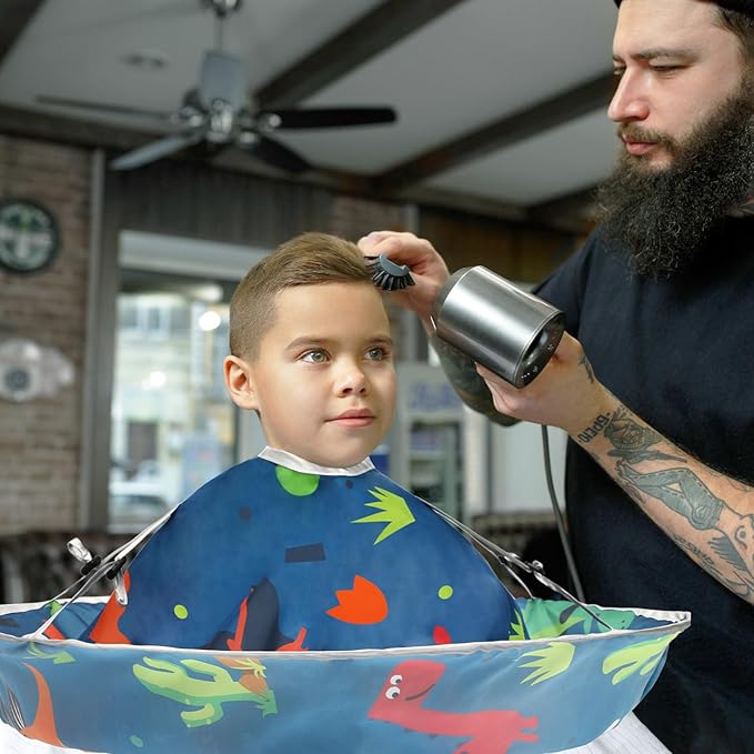 FEBSNOW Kids Hair Cutting Cape, Cartoon Prints Adjustable Haircut Cape Umbrella for Kids Adults Home Salon Barber Supplies