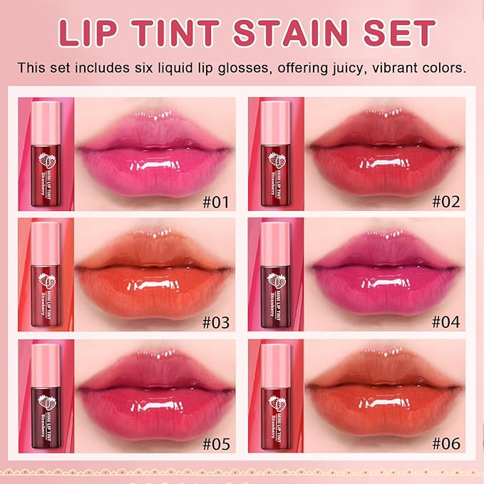 Lip Tint Stain,6 Colors Lip Stain Long Lasting Waterproof,Multi-use Lip and Cheek Stain,Mini Lipstain Liquid Lipstick,Lightweight tinta para labios,Moisturizing Red Lip Stain Set Lip Makeup