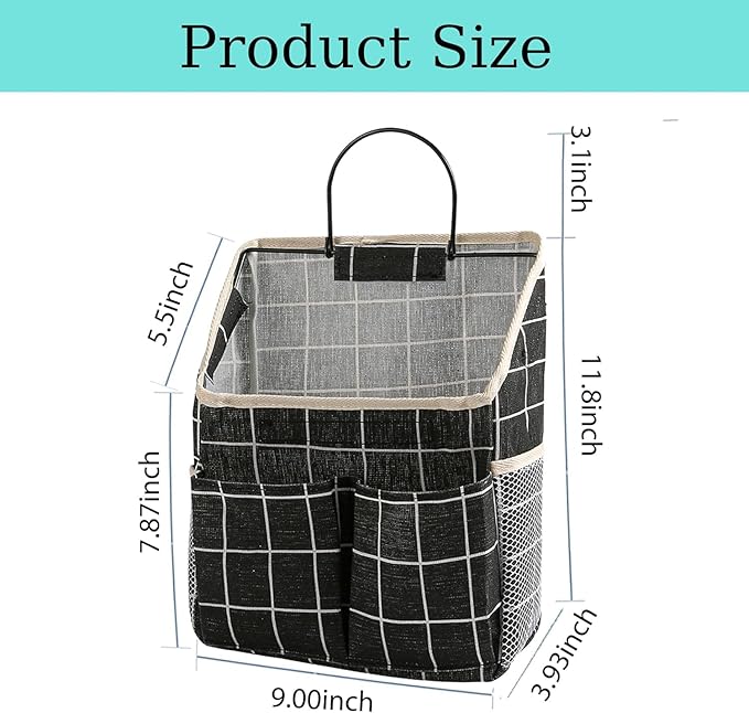 2pcs Wall Hanging Storage Bag,Wall Hanging Organizer Bags with Pockets, Wall Organizer Storage for Dormitory Bathroom Bedroom Kitchen(Black Grid)