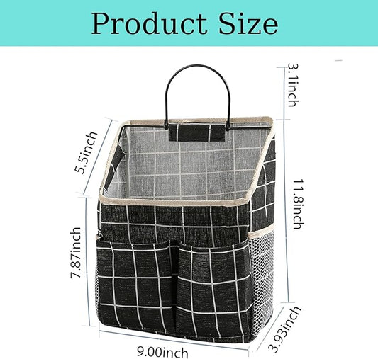 2pcs Wall Hanging Storage Bag,Wall Hanging Organizer Bags with Pockets, Wall Organizer Storage for Dormitory Bathroom Bedroom Kitchen(Black Grid)
