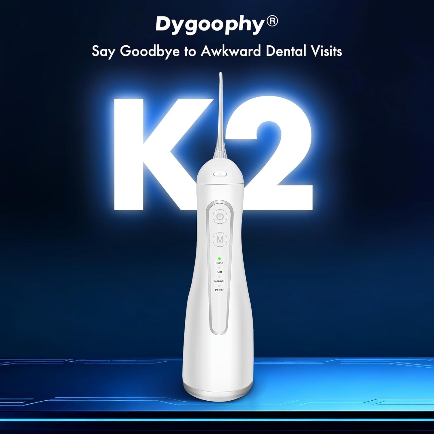 Dygoophy® K2 Rechargeable Oral Irrigator & Water Flosser | 300ml Large Tank, IPX7 Waterproof, 4 Cleaning Modes, 30-Day Battery Life, Low Noise for Braces, Gum Care & Teeth Whitening (White)