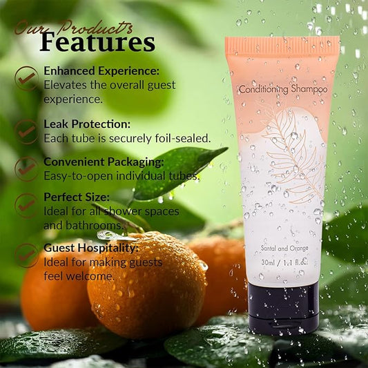 2 in 1 Shampoo and Conditioner Double Sealed 1 Fl. oz Individually Wrapped Travel Size Shampoo & Conditioner 2in1 Set Hotel Toiletries Bulk and Supplies for Guest