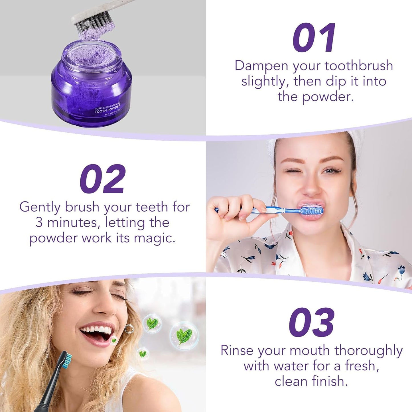 Teeth Whitening Powder,Purple Gentle Tooth Whitener,Safe & Gentle Formula,No Sensitivity,Daily Use, Enamel Friendly,Stain Removal, Color Corrector, and Toothpaste Booster (2 Pieces)